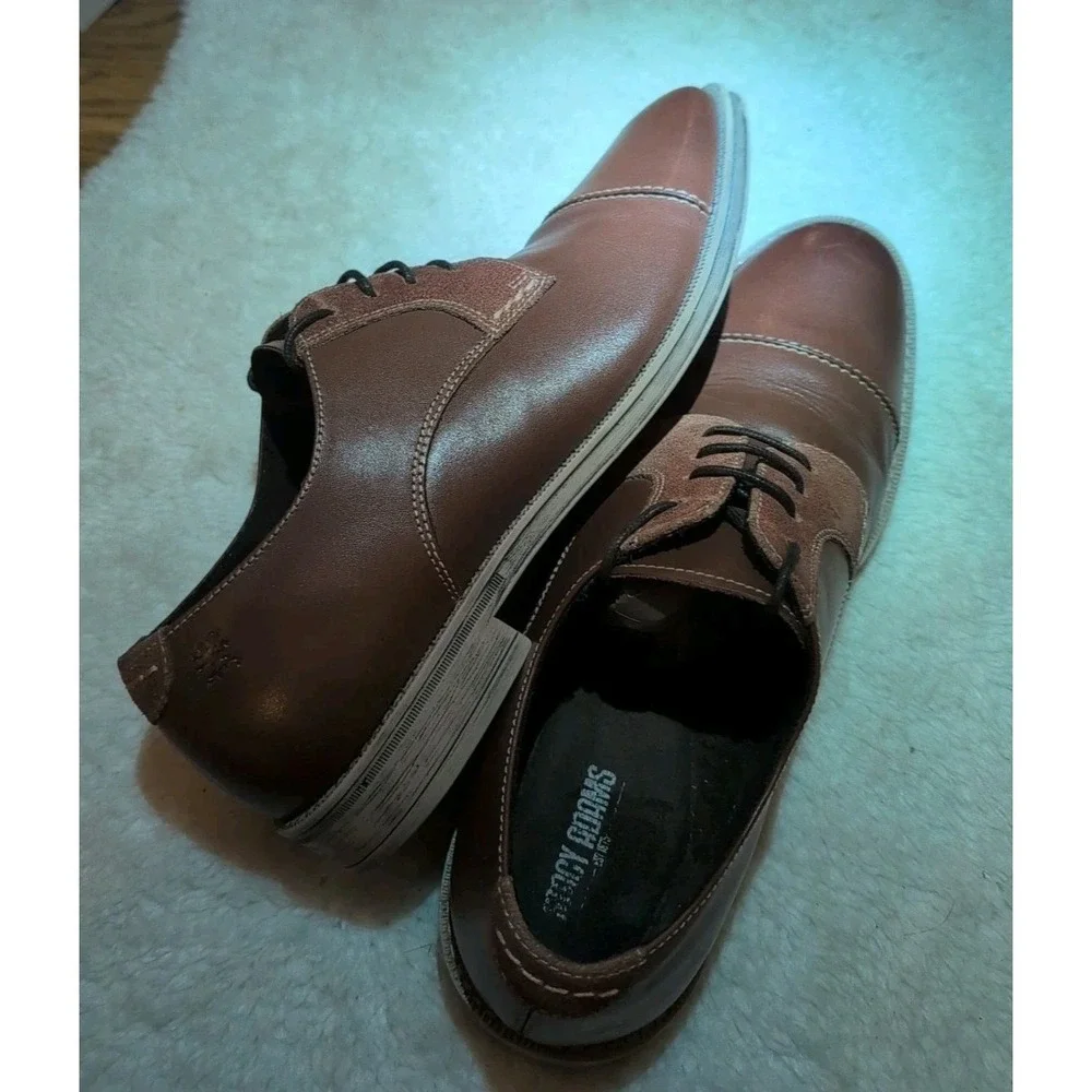 Stacy Adams Dress Shoe Mens Sz 9.5M Brown Suede Leather Oxford Derby Cap Toe EUC